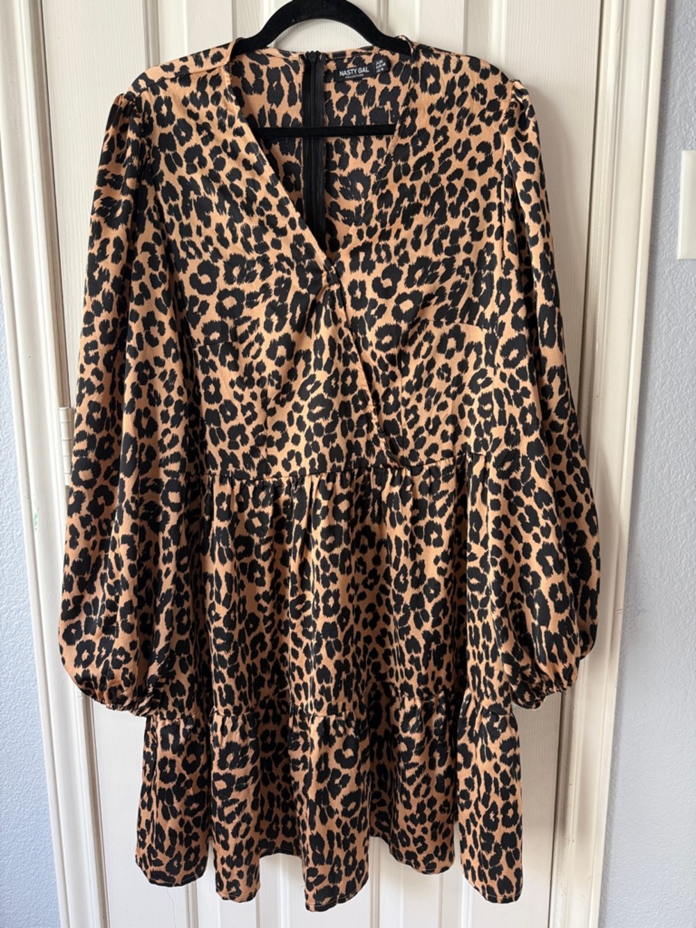 Nasty Gal Leopard Tiered Smock Dress in Tan & Black